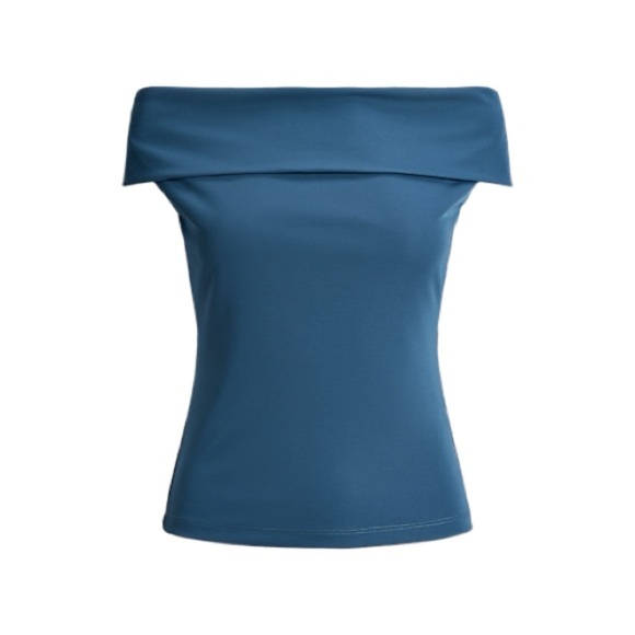 Lauren Ralph Lauren Blue Stretch Jersey Off-the-Shoulder Top size Large - Picture 1 of 6